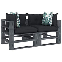Tidyard Divano Pallet da Giardino con Cuscini, Divano su Pallet 2 Posti, Divani da Esterno, Mobili da Giardino Antracite e Fiori in Legno