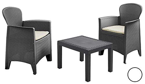 Dmora Salottino per Interno ed Esterno Composto da: 2 poltrone ed 1 tavolino, con Cuscini, Made in Italy, Color Antracite