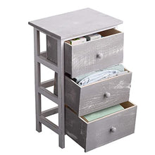 Rebecca Mobili Comodino decapato, cassettiera 3 cassetti, Legno Paulownia, Shabby, Bianco Grigio, Camera Bagno - Misure: 54 x 35 x 30 cm (HxLxP) - Art. RE4302