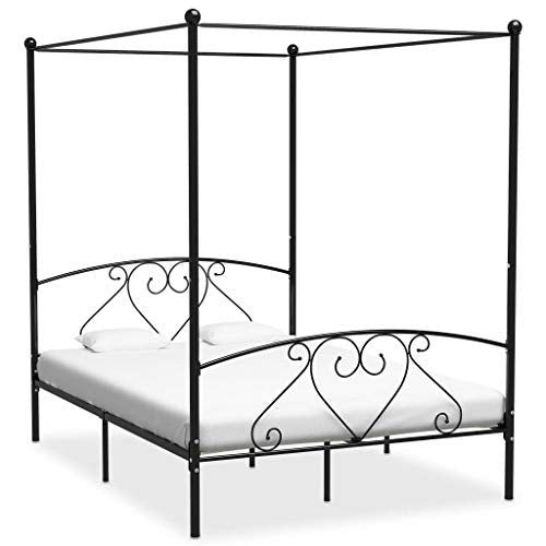 SKM Letto a Baldacchino Nero in Metallo 140x200 cm (25kg)