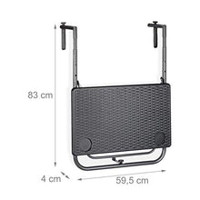 Relaxdays Tavolino Pieghevole da Balcone, Tavolo da Appendere Ringhiera, Altezza Regolabile, Resistente Intemperie, Nero