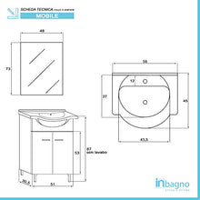 Composizione da Bagno 56x45 Moderna a Terra con Piedi Cromo Lucido - Completo di Specchio e Lavabo in Ceramica