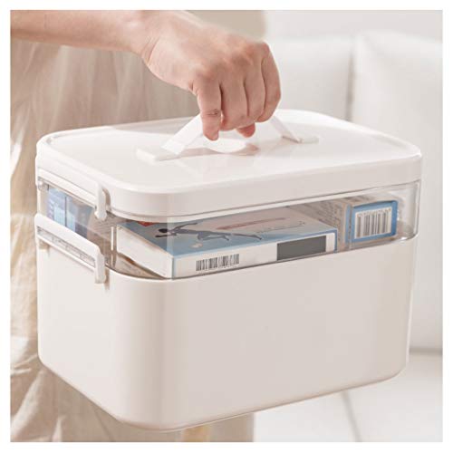 Scatola per Medicinali Medicina di sicurezza, a più strati Medicina Box, grande capacità di archiviazione di sicurezza, vassoio staccabile (trasparente), Large Size, Bianco Contenitore per Medicinali