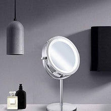 JUNYYANG Specchio da Toilette con Le luci, LED Illuminato Bagno Trucco Specchio con ingrandimento 5X, Batteria o USB autoalimentato, Double Sided Rotonda controsoffitto Specchio