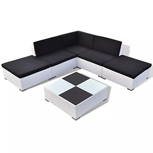 Festnight Set Divani da Giardino con Cuscini, Set Divani da Esterno Bianco, Set di Mobili da Giardino in Polyrattan 6 pz