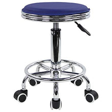 KKTONER Poggiapiedi rotondo regolazione in altezza in pelle PU con cuscinetti moderno stile industriale in metallo rotante per salone SPA sgabello per massaggi per piccoli lavori (blu)