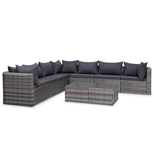 vidaXL Set Divani da Giardino 8 pz con Cuscini Polyrattan Arredi per Esterni Seduta Sofa con Tavolino Elegante Grigio Rustico