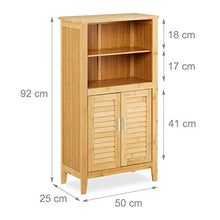 Relaxdays Mobile Armadietto LAMELL in bambù & MDF, Mobiletto Bagno, Lamellato, 2 Ante, 92x50x25 cm ca, Naturale, bambú, Marrone, 25x50x92 cm