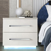 Comodino a LED lucido con 2 cassetti, pannello di truciolato bianco per libri, bicchieri d'acqua e decorazioni