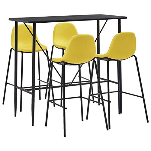 Tidyard Set 5 pz da Bar Design Moderno Alto in Tessuto Marrone/Giallo/Verde,Set Tavolo Rettangoalre/Quadrato e 4 Sedie da Bar Alti in Tessuto,Set Tavolo e Sedie da Cucina Design Moderno in Tessuto