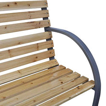 Ausla - Panca da giardino in legno e ferro con schienale decorativo in PVC panca da esterno per giardino, cortile, 120 x 62 x 82 cm