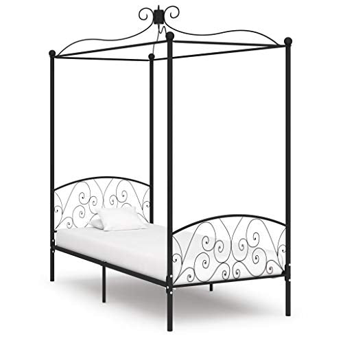 SKM Letto a Baldacchino Nero in Metallo 100x200 cm (23.3kg)