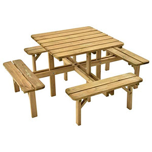 Tidyard Tavolo da Picnic Birreria con 4 Panche in Legno di Pino Impregnato 172x172x73 cm,Set Tavolo e 4 Panche da Giardino in Legno Massello,Set Tavolo e 4 Panche da Esterno in Legno Massello