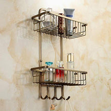 HYYDP Parete Porta Salviette Retro Ottone Spazzolato Bagno a Parete 2-Tier Cosmetici Rack Doccia Telaio Bagno Rack Appeso Cesto Staffa con Gancio Appeso