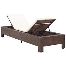 Tidyard Lettino Prendisole con Cuscino Marrone in Polyrattan, Lettini da Giardino in Legno, Sedie a Sdraio da Giardino in Legno 220 x 75 x 35 cm