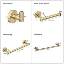 WOMAO 4 Pezzi Accessori da Bagno Set Accessori: portarotolo, Appendiabiti, portasciugamani, Asciugamano, Moderno Oro Spazzolato Rifinito per la Perforazione