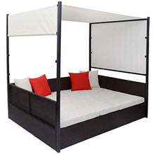 Tidyard Lettino da Giardino Tettuccio Marrone 190x130 cm in Polyrattan, Sedie a Sdraio da Giardino, Lettino da Esterno, Lettino Prendisole