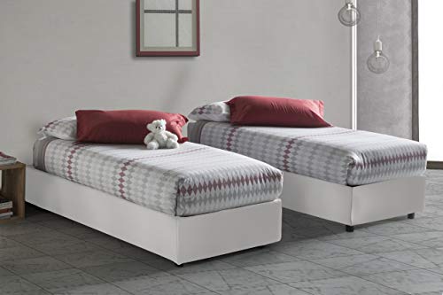 Talamo Italia Letto contenitore Singolo Silvia Sommier, Made in Italy, Letto con rivestimento in ecopelle, Apertura laterale, adatto per materasso cm 80x190, Bianco