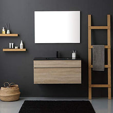 Kiamami Valentina MOBILE BAGNO SOSPESO 100CM QUERCIA NATURALE CON LAVABO NERO OPACO | SOLE