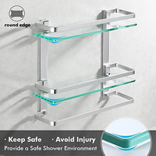 KES Mensola Bagno Vetro con Portasciugamani, Mensola Vetro Temperato 8MM di Spessore, 2-Livelli Mensola con Porta Asciugamani da Parete Alluminio Argento, A4127B