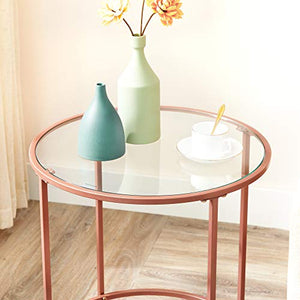 VASAGLE Tavolino da caffè, Tavolino Rotondo con Piano in Veltro Temperato e Struttura in Metallo Colore Oro Rosa, per Soggiorno, Balcone, Decorativo, Comodino, Oro Rosa LGT020A02