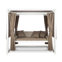 blumfeldt Eremitage - Dondolo Hollywood, Tetto Parasole con Tenda, 236x180x210 cm, Imbottitura Spessa 5 cm, 3 Cuscini, Acciaio Massiccio, Bianco/Talpa