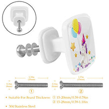 Set di 4 maniglie rotonde per armadio da cucina, credenza, cassettiera, cassettiera, con viti, per cucina, comò, armadietto, bagno, armadio Catoon Unicorn con palloncino-01