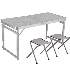 AWJ Tavolo Pieghevole Pieghevole Tavolo da Giardino con Set di 2 sedie - Tavolo di deformazione in Alluminio Regolabile in Altezza per Uso Interno ed Esterno Campeggio Esterno, es