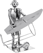 Brubaker Wine Bottle Holder Surfista con tavola da Surf - Oggetto Decorazione Metallo - con Biglietto di Auguri per Regalo Vino