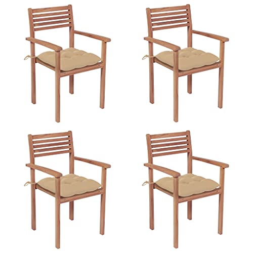 vidaXL Sedie Giardino 4 pz con Cuscini Beige in Massello di Teak