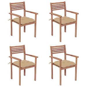 vidaXL Sedie Giardino 4 pz con Cuscini Beige in Massello di Teak