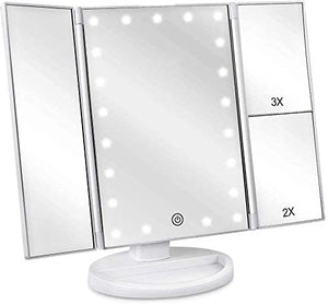 Trucco specchio con luci Specchio di vanità illuminato con 21 luci a LED, touch screen e specchio 3x / 2x / 1x ingrandimento, due specchietti da tavolo in modalità alimentazione da tavolo, specchio co