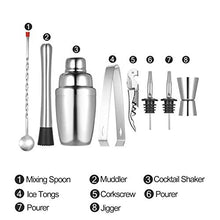 YLJB Strumenti per La Preparazione di Cocktail Kit Miscelatore di Shaker da 350 Ml Professionale in Acciaio Inossidabile da 8pcs con Jigger di Cabkscrew MudDlerStrainer per CenaMisurazione