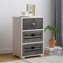 Rebecca Mobili Comodino 3 cassetti, cassettiera piccola, legno Paulownia, bianco grigio, design shabby vintage, camera bagno - Misure: 52,5 x 35 x 24 cm (HxLxP) - Art. RE4601