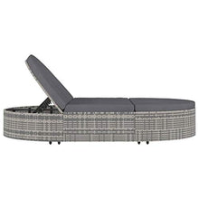 Festnight 2 Posti Lettino Prendisole con Tettuccio e Cuscino in Polyrattan Grigio Sedie a Sdraio da Giardino Doppio Lettino Prendisole 198 x 138 x 28 cm Grigio