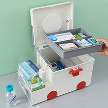 Scatola Porta medicinali Portatile, Scatola medicinali a Forma di Ambulanza, Scatola medicinali per Bambini, con Mini portapillole, Scatola portaoggetti a Strati con cassetto-Gris