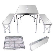 Wiltec Tavolo Pieghevole a Valigetta con Due panche Color Argento 90x66x70cm in Alluminio