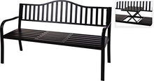 Idooka, panca da giardino in metallo nero per esterni, con tavolo pieghevole e pieghevole, portatile, 3 posti (150 cm x 60 cm x 85 cm LxPxA)