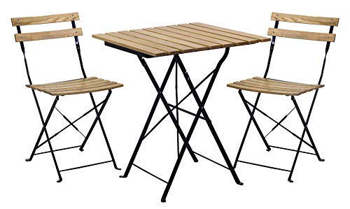 Set Tavolino e 2 Sedie Pieghevoli da Giardino in Metallo e Legno Naturale