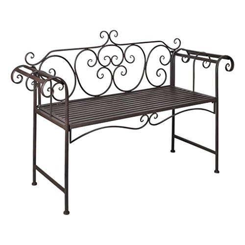 Tuduo - Panchina da giardino con schienale a frange, in metallo, 132 x 46 x 85 cm, colore: Marrone