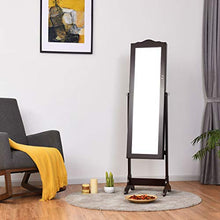 COSTWAY Armadietto Portagioie Specchiera per Gioielli con Chiave e Luci LED, Specchio Figura Intera da Terra, 160x41,5x37cm (Marrone)