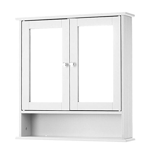 Festnight Armadietto Arredo Specchio a Parete | Mobiletto Pensile da Bagno con Specchio | Cremagliera Scaffale Cucina/Bagno e Decoazione Salotto con Specchio 56x13x58 cm Bianco