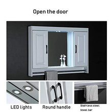 Specchio Bagno con Mobiletto, Bianco Legno Pensile da Bagno con 2 Ante A Specchio con Portasciugamani 90×75×14 Cm