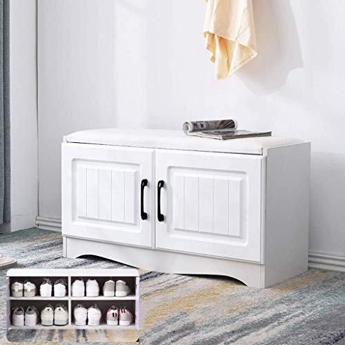 YANG Camera da Letto Imbottito Poggiapiedi Scarpa in Legno Rack Cambio di Scarpe da banco Bagagli Petto Guardaroba Dressing Table Sgabello Ottomana 80X30X43CM (Color : White, Size : A)