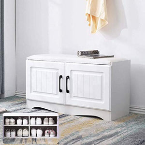 YANG Camera da Letto Imbottito Poggiapiedi Scarpa in Legno Rack Cambio di Scarpe da banco Bagagli Petto Guardaroba Dressing Table Sgabello Ottomana 80X30X43CM (Color : White, Size : A)