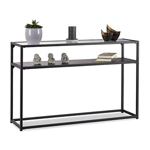 Relaxdays Tavolino da Soggiorno in Vetro, Trasparente, Struttura in Metallo, 4 Gambe, MDF, Nero, HxLxP: 70,5x110x30 cm