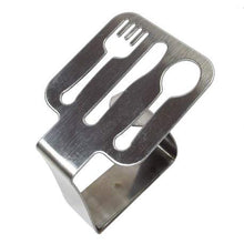 takestop® Ferma TOVAGLIA FERMATOVAGLIA Fermo TAVOLA Acciaio Posate FORCHETTA Coltello Cucchiaio Clip Set 4 Pezzi Molla Gancio Tavole Giardino casa Campeggio