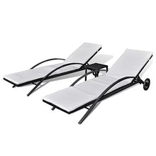 Tidyard Lettini Prendisole con Tavolino in Polyrattan Nero, Sedie a Sdraio da Giardino, Lettino da Esterno, Lettino Prendisole, 199,5 x 65 x 37 cm Bianco Crema