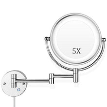 MRJ Specchio Ingranditore con Luce LED, Specchietti da Trucco a Parete Bilaterali, Lente d'Ingrandimento 5X e Specchio Piatto, Cromato in Metallo, EU Plug