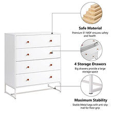 Cassettiera con 4 cassetti, moderna cassettiera laterale con ampio spazio di archiviazione, organizer funzionale con base in metallo per la casa, bianco puro